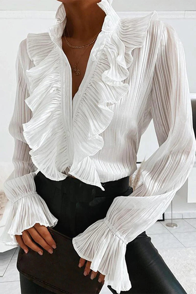 Genevieve Stormwell | Ruffled Long Sleeve Blouse For Women