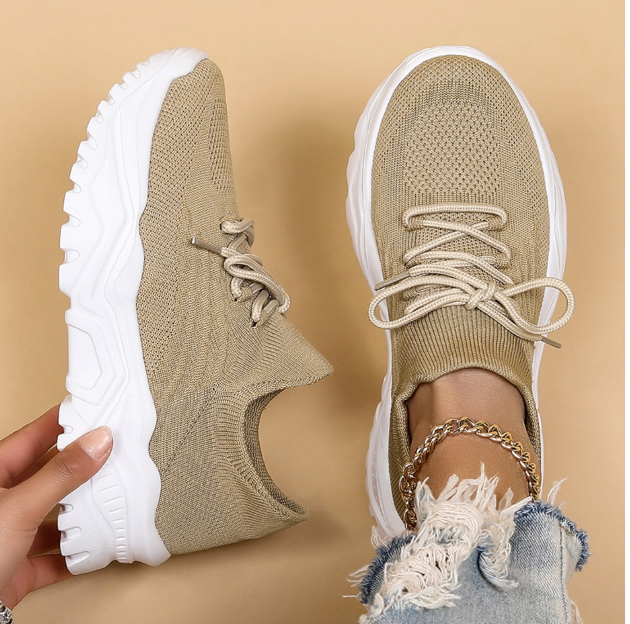 Felicity Dunmore | White Knit Lace-Up Sneakers For Women