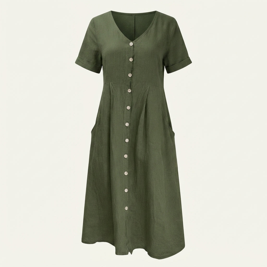 Florence Radcliffe | Linen Button-Front Maxi Dress For Women