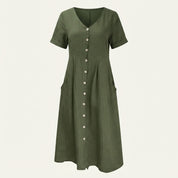 Florence Radcliffe | Linen Button-Front Maxi Dress For Women