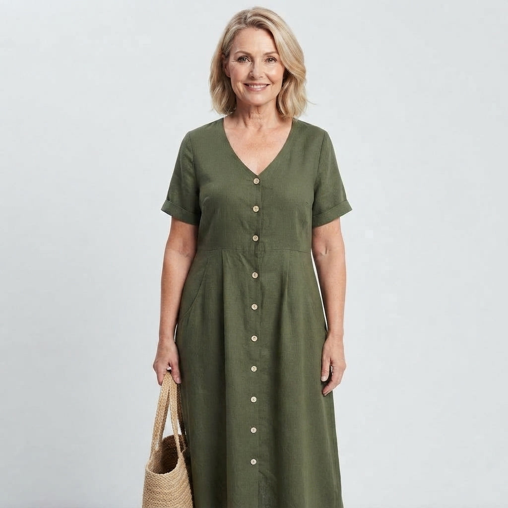 Florence Radcliffe | Linen Button-Front Maxi Dress For Women