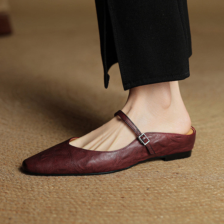 Elaine Foxbury | Pointed Toe Leather Buckle Flat For Women