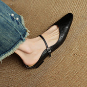 Elaine Foxbury | Pointed Toe Leather Buckle Flat For Women