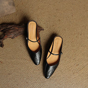 Elaine Foxbury | Pointed Toe Leather Buckle Flat For Women