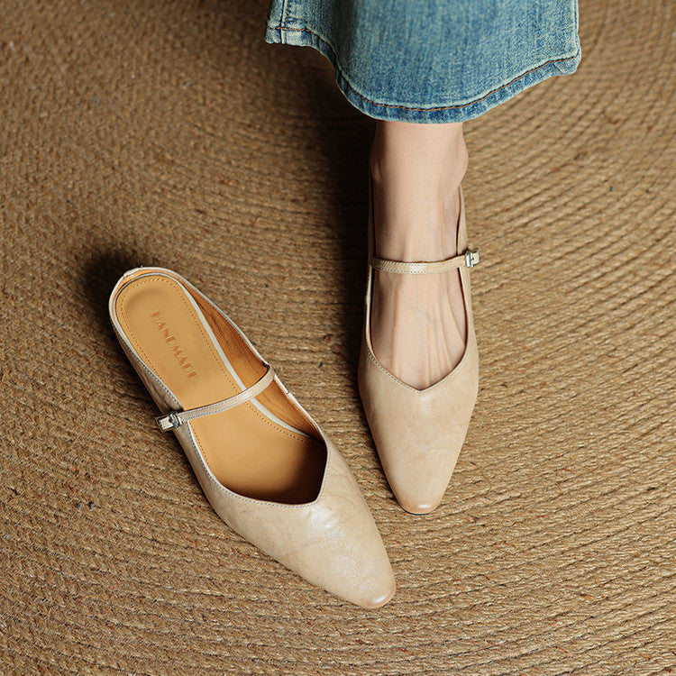 Elaine Foxbury | Pointed Toe Leather Buckle Flat For Women