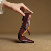 Elaine Foxbury | Pointed Toe Leather Buckle Flat For Women