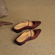 Elaine Foxbury | Pointed Toe Leather Buckle Flat For Women
