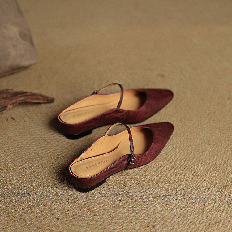 Elaine Foxbury | Pointed Toe Leather Buckle Flat For Women