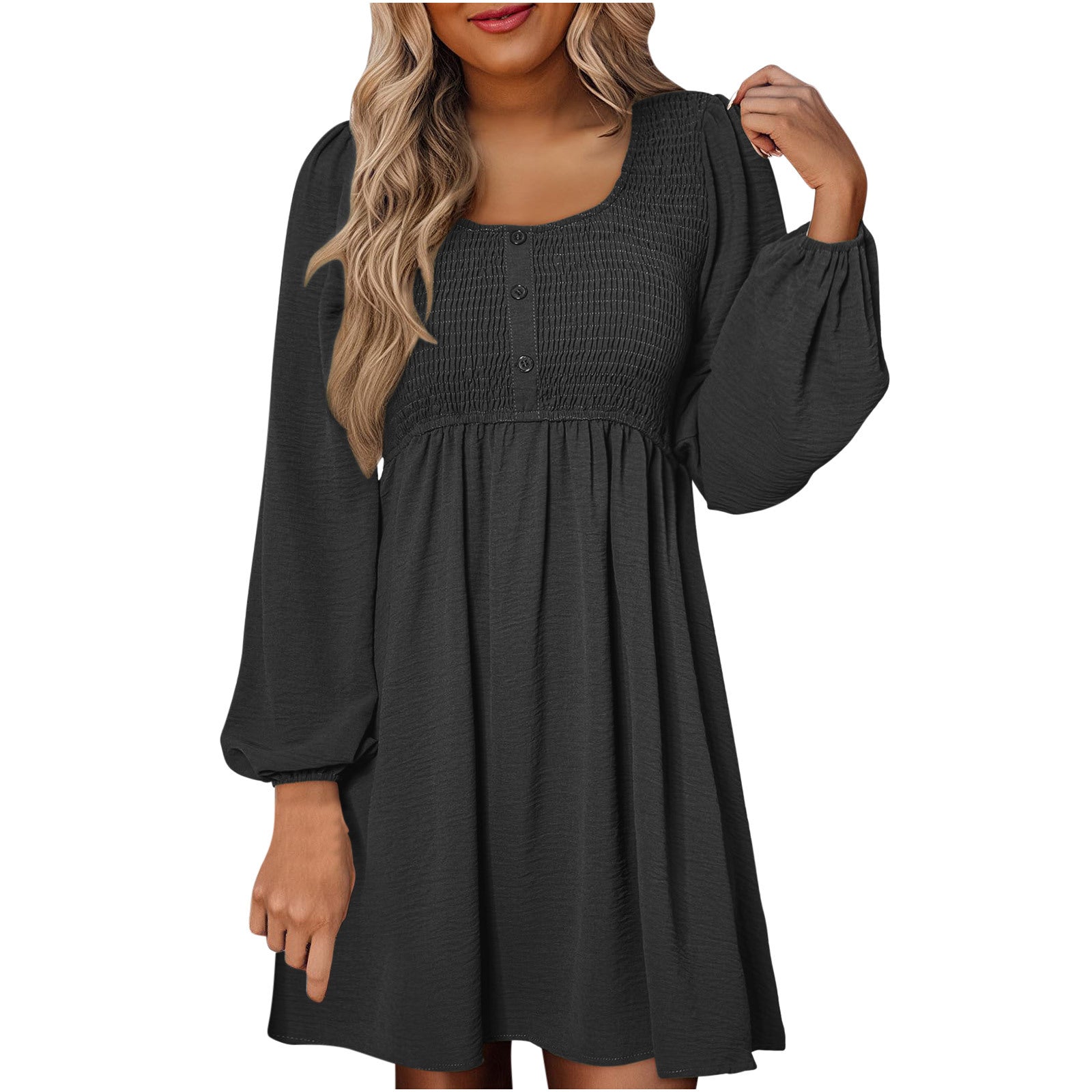 Harriet Langford | Smocked Square Neck Puff Sleeve Mini Dress For Women