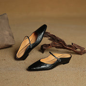 Elaine Foxbury | Pointed Toe Leather Buckle Flat For Women