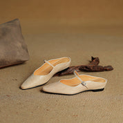 Elaine Foxbury | Pointed Toe Leather Buckle Flat For Women
