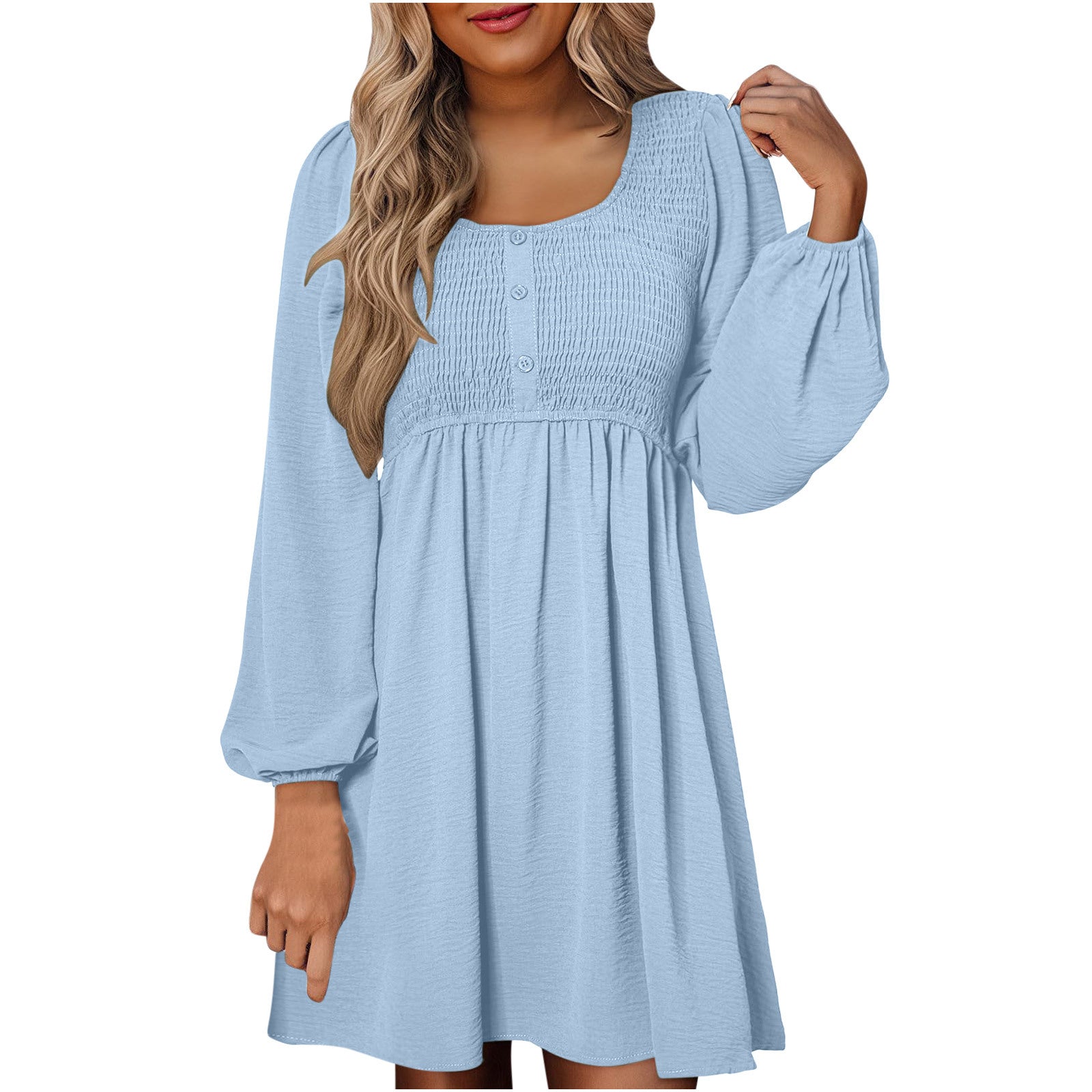 Harriet Langford | Smocked Square Neck Puff Sleeve Mini Dress For Women