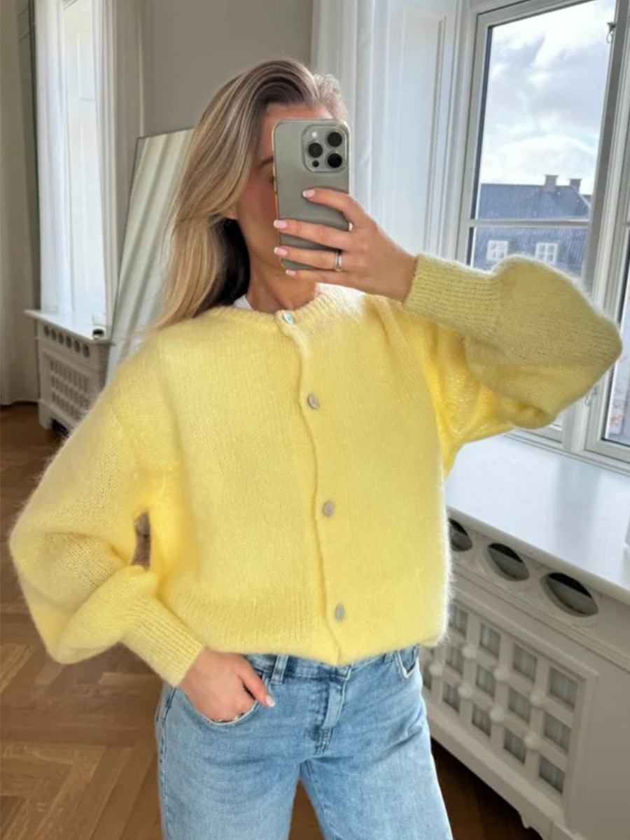 Celeste Ravenwood | Fluffy Button-Front Cardigan For Women