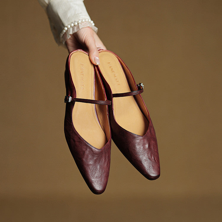 Elaine Foxbury | Pointed Toe Leather Buckle Flat For Women