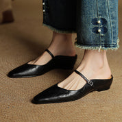 Elaine Foxbury | Pointed Toe Leather Buckle Flat For Women