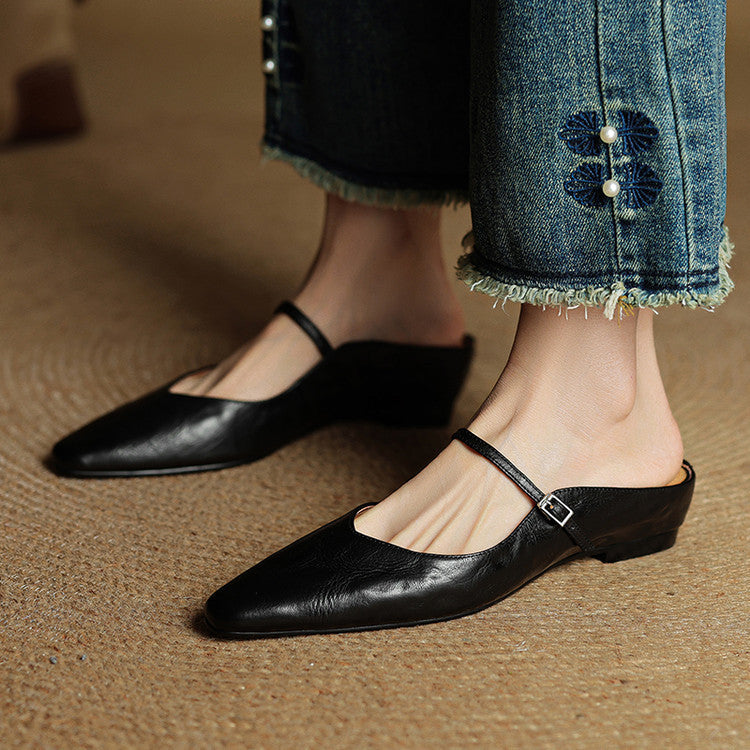 Elaine Foxbury | Pointed Toe Leather Buckle Flat For Women