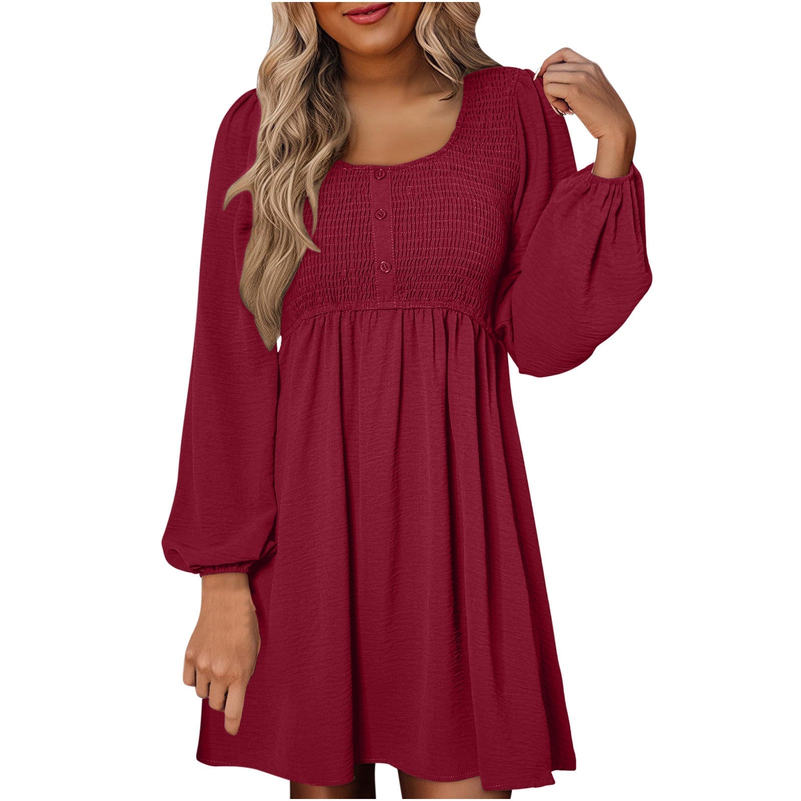 Harriet Langford | Smocked Square Neck Puff Sleeve Mini Dress For Women