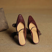 Elaine Foxbury | Pointed Toe Leather Buckle Flat For Women