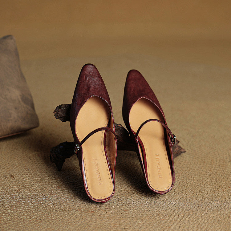 Elaine Foxbury | Pointed Toe Leather Buckle Flat For Women