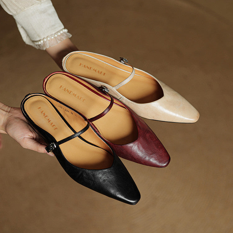 Elaine Foxbury | Pointed Toe Leather Buckle Flat For Women
