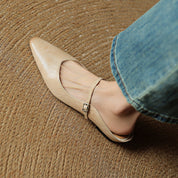 Elaine Foxbury | Pointed Toe Leather Buckle Flat For Women