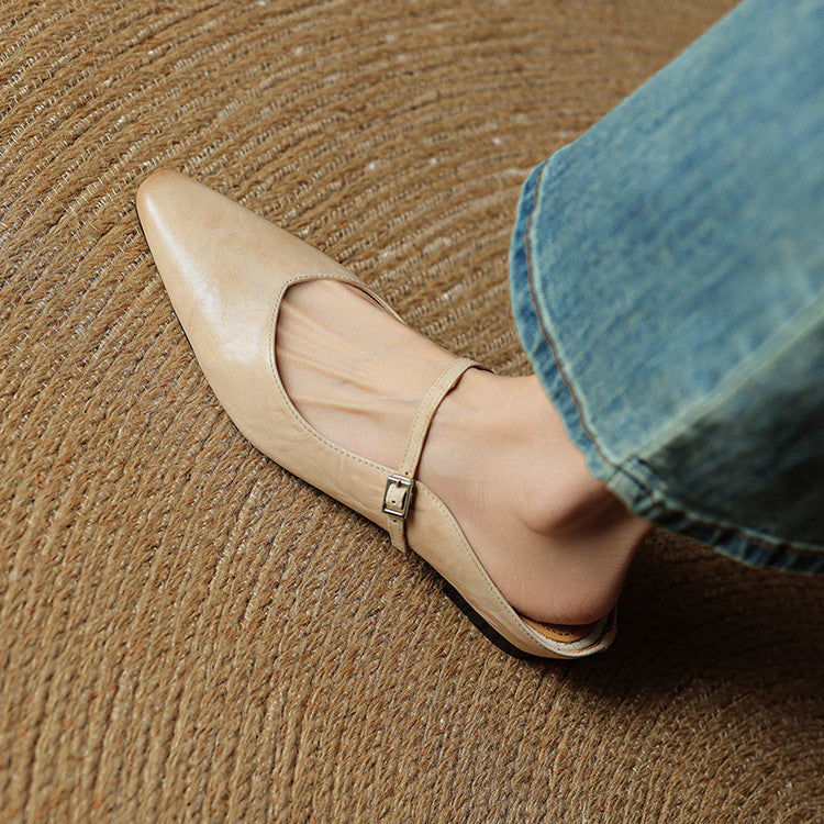 Elaine Foxbury | Pointed Toe Leather Buckle Flat For Women