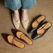 Elaine Foxbury | Pointed Toe Leather Buckle Flat For Women
