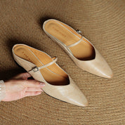 Elaine Foxbury | Pointed Toe Leather Buckle Flat For Women