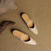 Elaine Foxbury | Pointed Toe Leather Buckle Flat For Women
