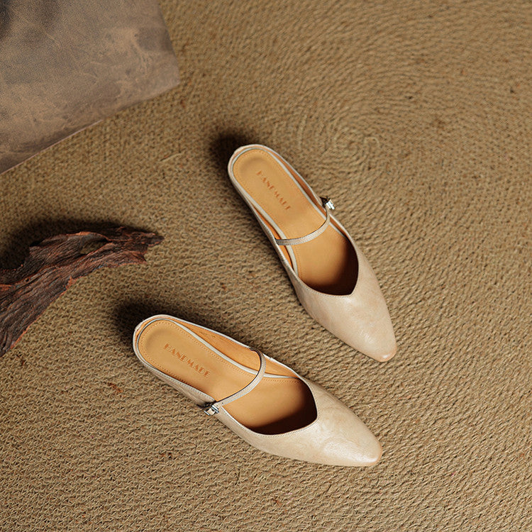 Elaine Foxbury | Pointed Toe Leather Buckle Flat For Women