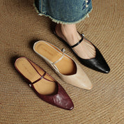 Elaine Foxbury | Pointed Toe Leather Buckle Flat For Women