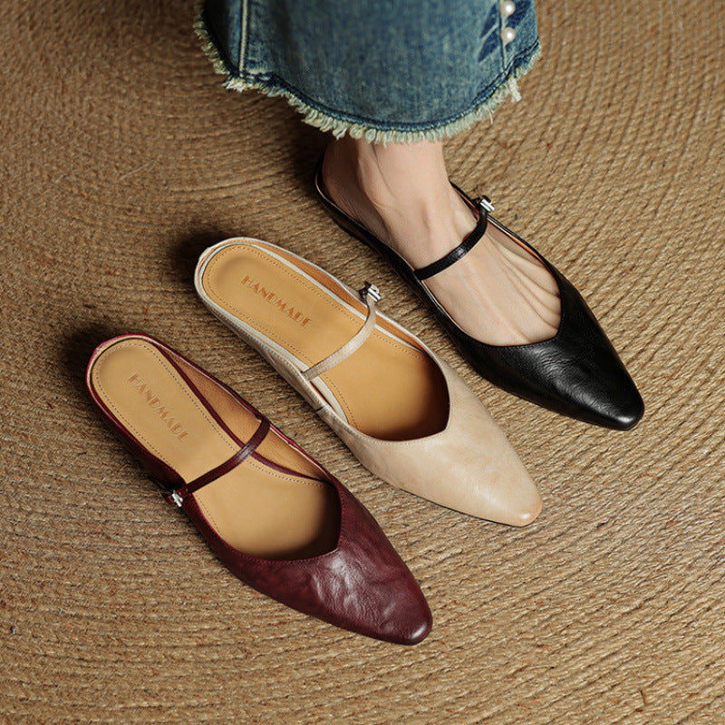 Elaine Foxbury | Pointed Toe Leather Buckle Flat For Women
