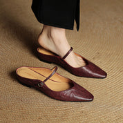 Elaine Foxbury | Pointed Toe Leather Buckle Flat For Women