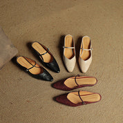 Elaine Foxbury | Pointed Toe Leather Buckle Flat For Women