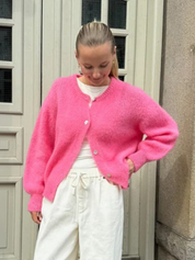 Celeste Ravenwood | Fluffy Button-Front Cardigan For Women