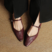 Elaine Foxbury | Pointed Toe Leather Buckle Flat For Women