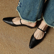 Elaine Foxbury | Pointed Toe Leather Buckle Flat For Women
