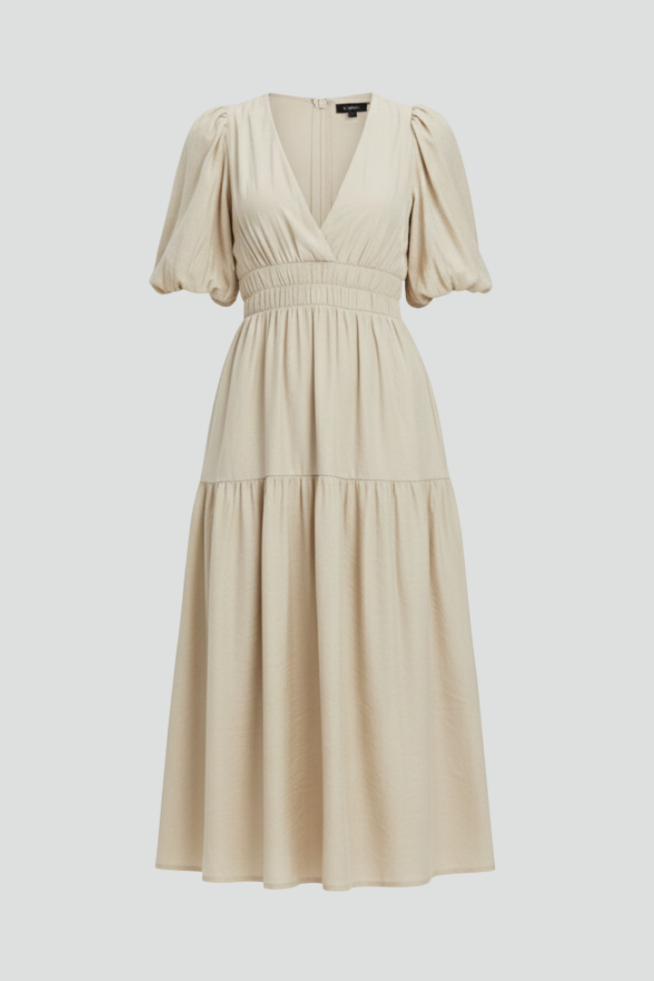 Arabella Sinclair | Puff Sleeve V-Neck Midi Dress For Women