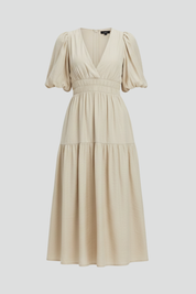 Arabella Sinclair | Puff Sleeve V-Neck Midi Dress For Women