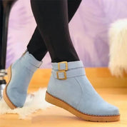 Evelyn Marchmont | Black Suede Buckle Ankle Boots For Women