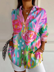 Suzette Harlow | Vibrant Floral Print Long Sleeve Blouse For Women