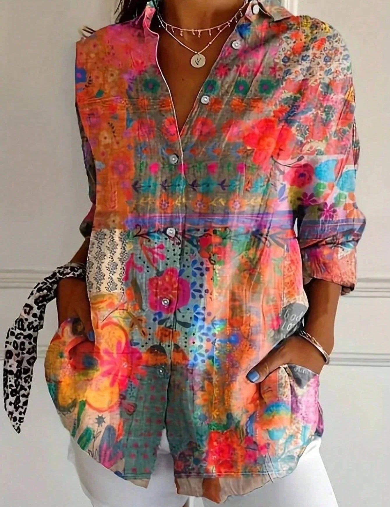 Suzette Harlow | Vibrant Floral Print Long Sleeve Blouse For Women