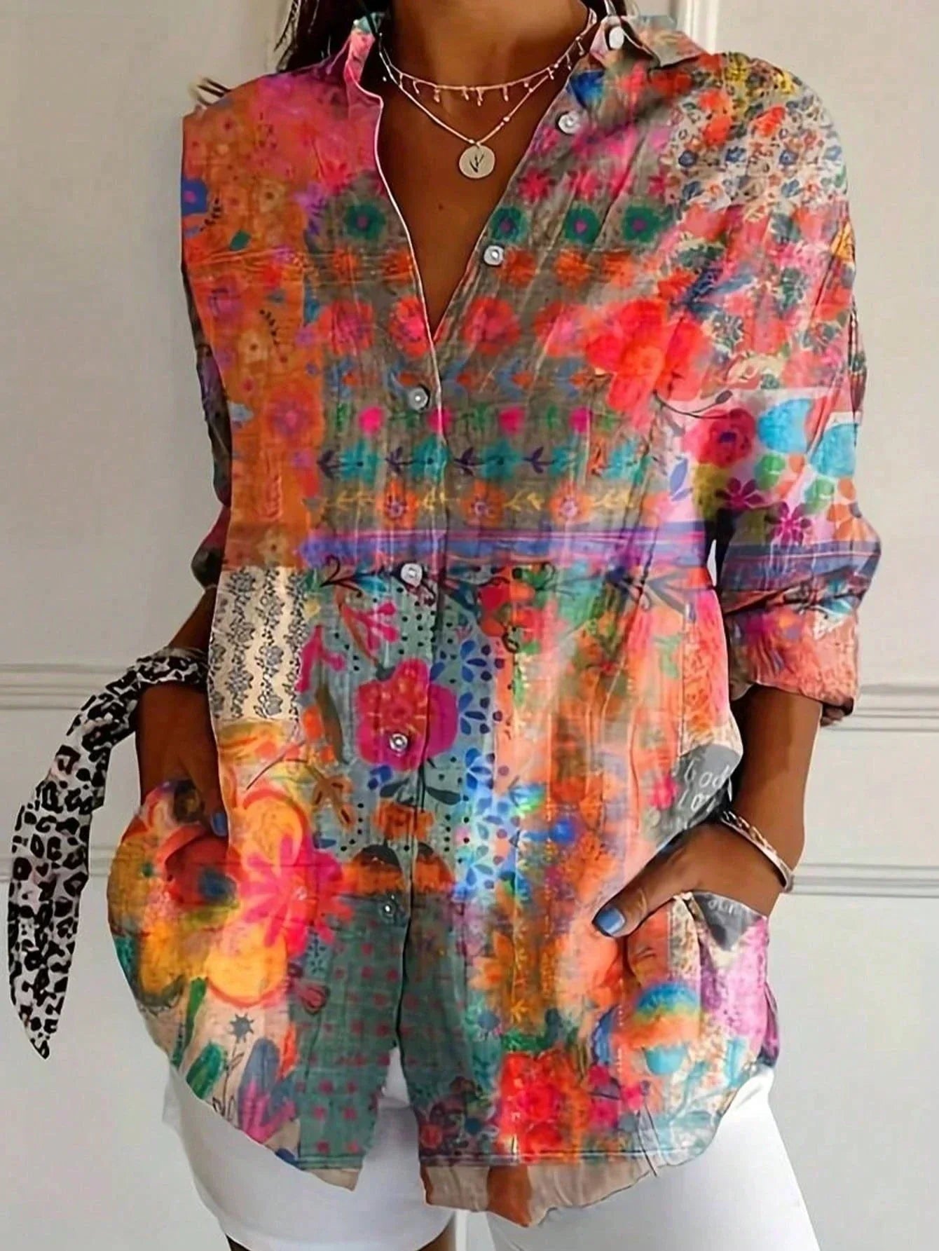Suzette Harlow | Vibrant Floral Print Long Sleeve Blouse For Women