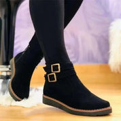 Evelyn Marchmont | Black Suede Buckle Ankle Boots For Women