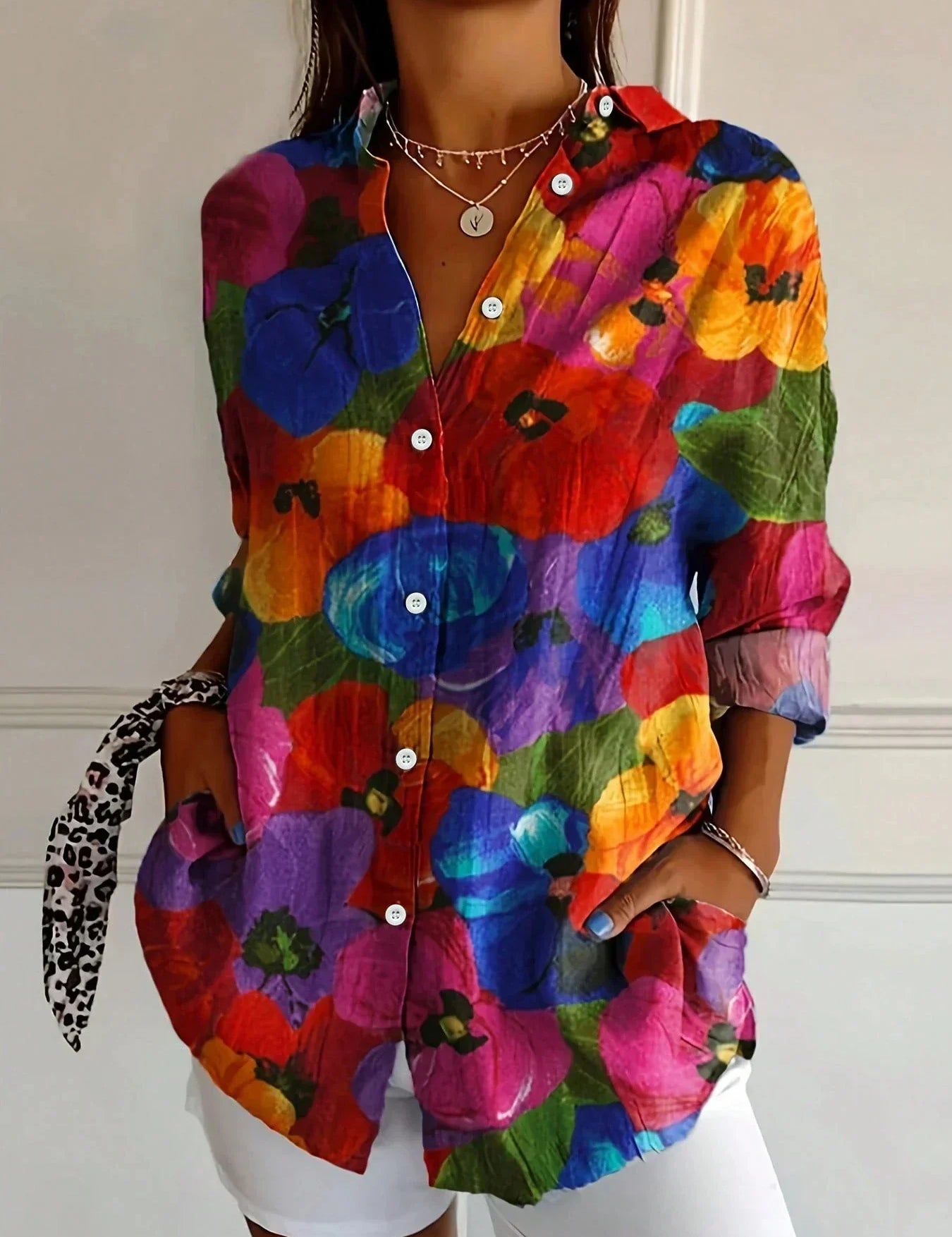 Suzette Harlow | Vibrant Floral Print Long Sleeve Blouse For Women