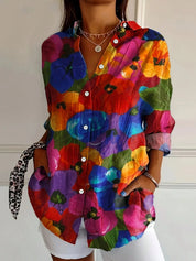 Suzette Harlow | Vibrant Floral Print Long Sleeve Blouse For Women