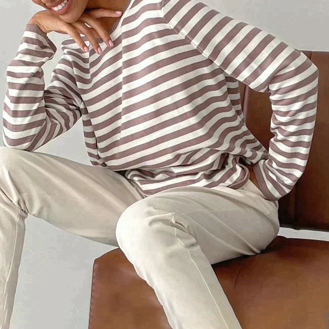 Pamela Ashgrove | Striped Long Sleeve Knit Sweater For Women