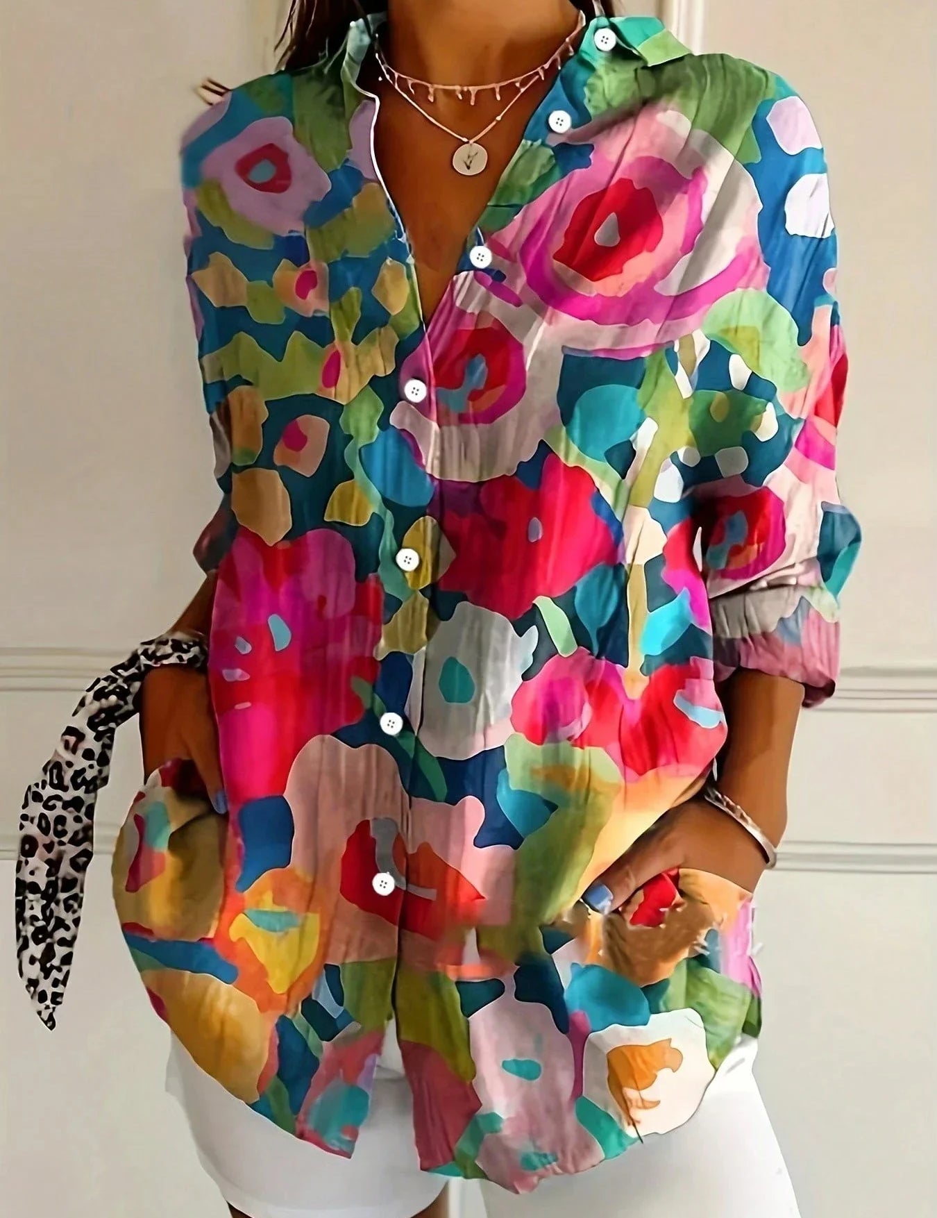 Suzette Harlow | Vibrant Floral Print Long Sleeve Blouse For Women