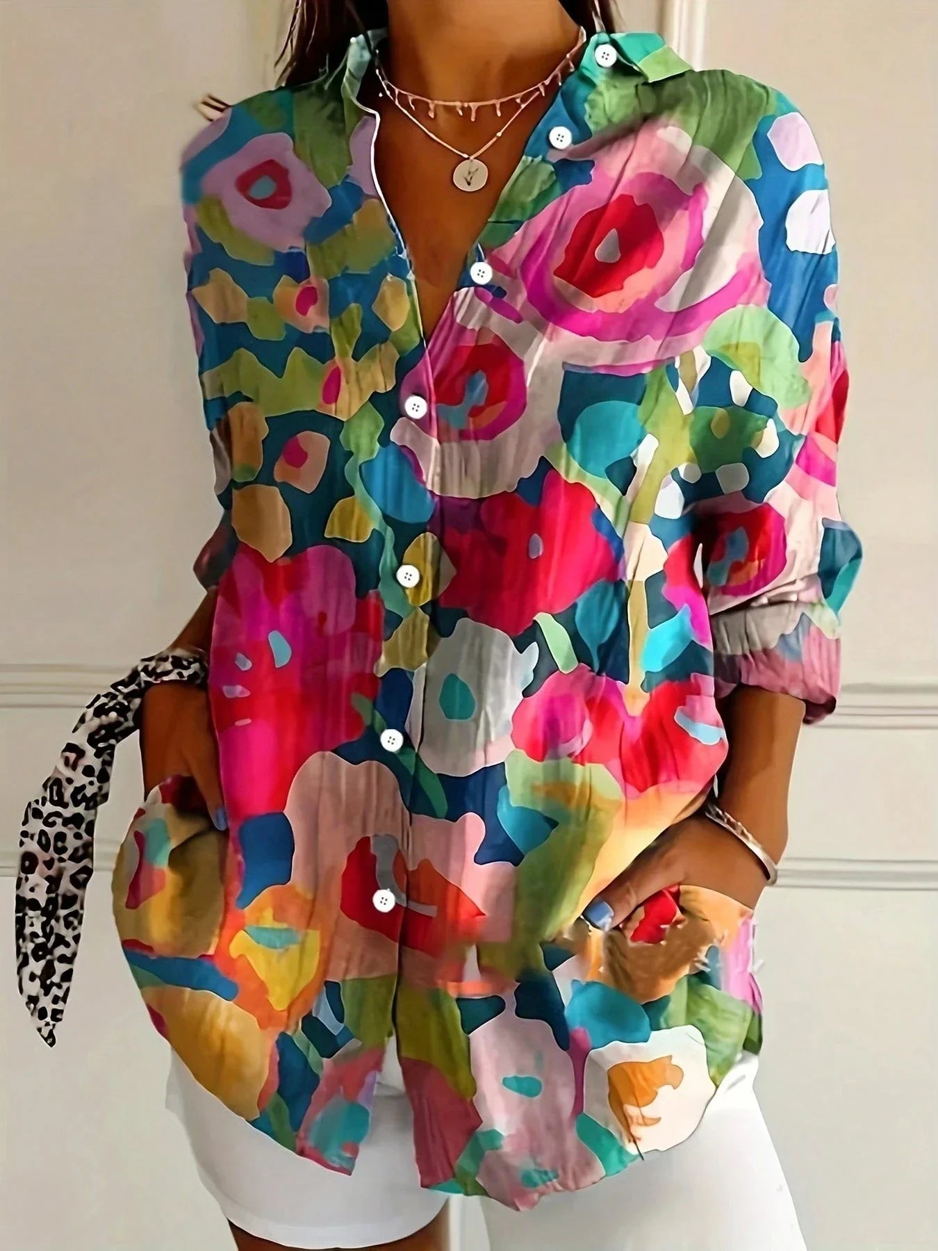 Suzette Harlow | Vibrant Floral Print Long Sleeve Blouse For Women