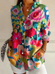 Suzette Harlow | Vibrant Floral Print Long Sleeve Blouse For Women